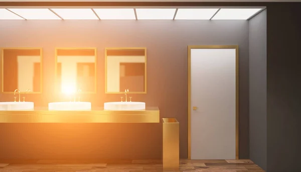 Umumi Tuvalet Oda Ile Ahşap Bölümü Boş Temiz Render Günbatımı — Stok fotoğraf