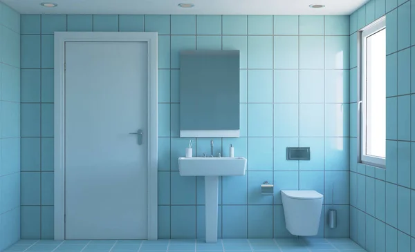 Banheiro Moderno Com Grande Janela Renderização — Fotografia de Stock