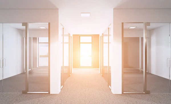 Empty modern office Cabinet. Meeting room. 3D rendering. Sunset.