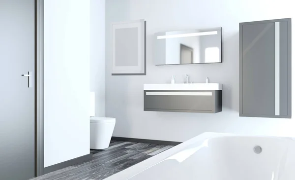 Banheiro Moderno Incluindo Banheira Pia Renderização Imagem Vazia — Fotografia de Stock