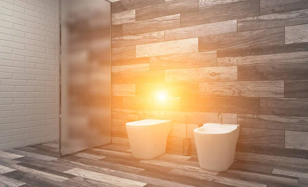 Badezimmer Innenbadewanne Darstellung Sonnenuntergang — Stockfoto