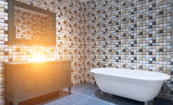 Modernes Badezimmer Mit Badewanne Und Waschbecken Rendering Sonnenuntergang — Stockfoto