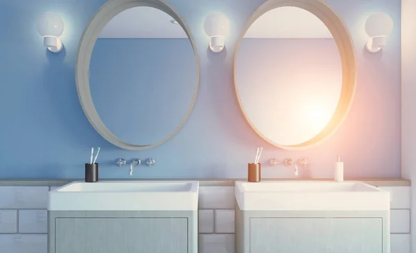 Banheiro Moderno Com Grande Janela Renderização Pôr Sol — Fotografia de Stock