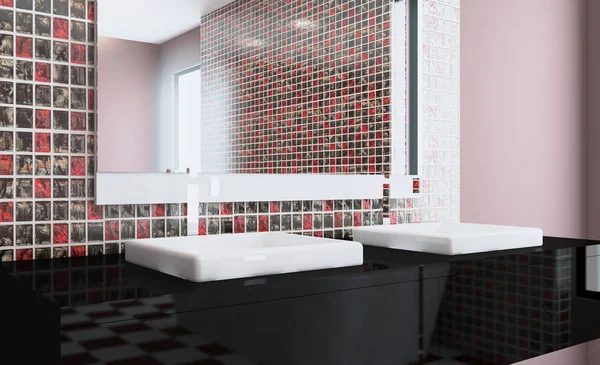 Scandinavian bathroom, classic  vintage interior design. 3D rendering.