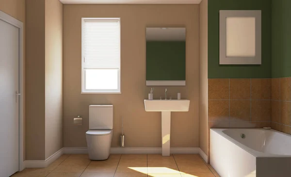 Cuarto Baño Moderno Con Ventana Grande Representación Imagen Vacía — Foto de Stock