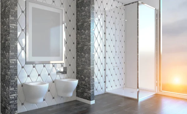 Baño Moderno Con Bañera Lavabo Representación Cuadros Vacíos —  Fotos de Stock