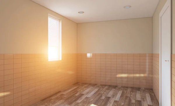 Modern Banyo Büyük Pencere Ile Render Işıklar Penceresinde — Stok fotoğraf