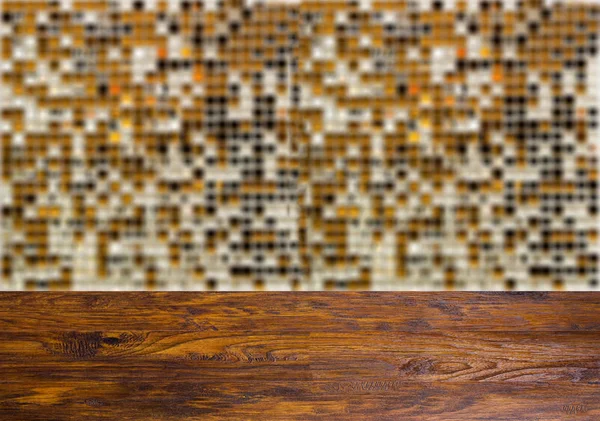 Fundo Com Mesa Madeira Vazia Pisos Mosaico Para Banheiro — Fotografia de Stock
