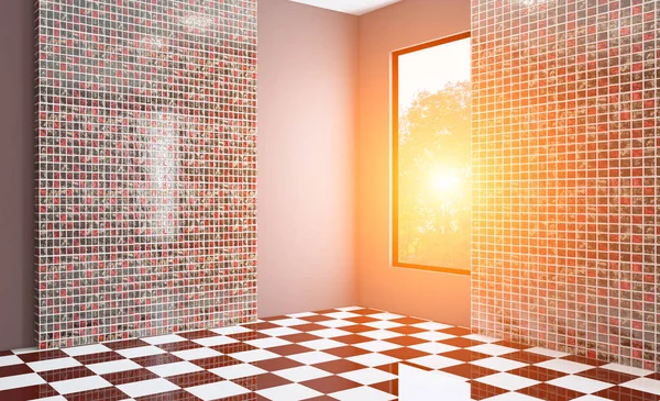 Modernes Badezimmer Mit Badewanne Und Waschbecken Darstellung Sonnenuntergang Leerraum — Stockfoto