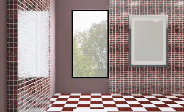 Scandinavian Bathroom Classic Vintage Interior Design Rendering Empty Paintings Blank Stock Image