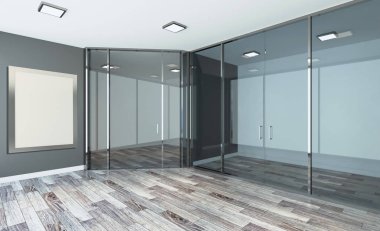 Modern ofis dolap boş. Toplantı odası. 3D render... Boş resim sergisi