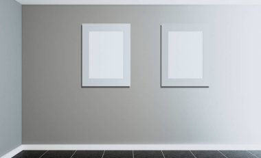 Geniş banyo ısıtmalı, duran küvet ile gri tonlarında. 3D render. Boş resim