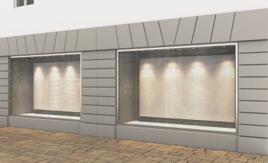 Eski evde alışveriş. 3D render. Boş tabak