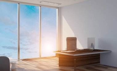 Modern ofis dolabı. Toplantı odası. Gün batımı. 3D render.