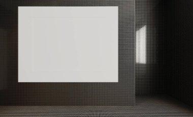 Mozaik duvarları. Modern banyo büyük pencere ile. 3D render... Boş resim sergisi. Mockup.