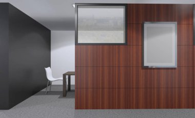 Açık alan ofis iç konferans odası gibi. Mockup. 3D render... Boş resim