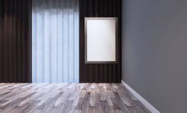 Boş oda. 3D render. Boş resim sergisi