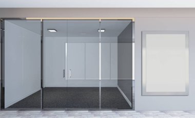 Modern boş ofis dolabı. Toplantı odası. 3D render... Boş resim sergisi