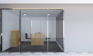 Açık alan ofis iç konferans odası gibi. Mockup. 3D render.