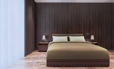 Modern gri yatak odası iç. 3D render