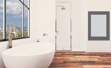 Modern banyo iç tasarım. 3D render... Boş resim sergisi