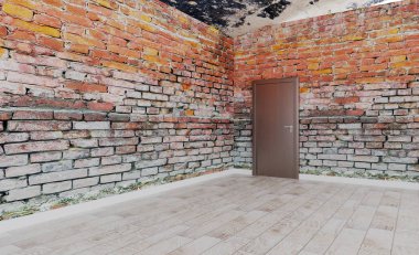 Tuğla duvar boş oda. Mockup... Modern toplantı odası. 3D render.