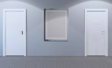 Modern bir ofis kapalı kapılar. 3D render. Boş resim