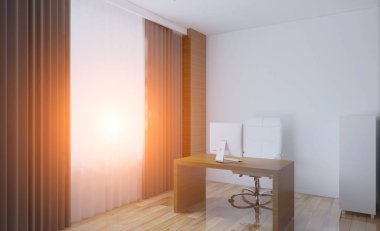 Modern ofis dolabı. Toplantı odası. 3D render. Günbatımı