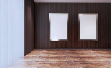 Boş oda. 3D render. Boş resim sergisi