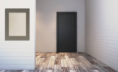 Boş resim sergisi. Mockup. Geniş banyo, temiz, güzel, lüks, parlak oda. 3D render.