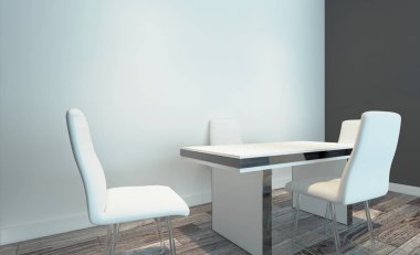 Ahşap masa konferans salonu. 3D render.