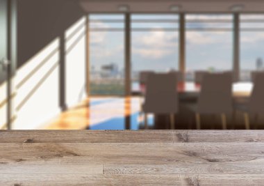 Arka plan boş ahşap masa ile. Döşeme. Modern ofis dolabı.