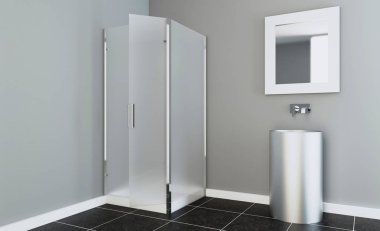 Doğal ışığı olan temiz ve taze bir banyo. 3B görüntüleme.