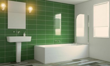 Banyo ve lavabo dahil modern banyo. 3B görüntüleme.