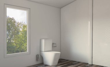 İskandinav banyosu, klasik klasik iç tasarım. 3B görüntüleme.