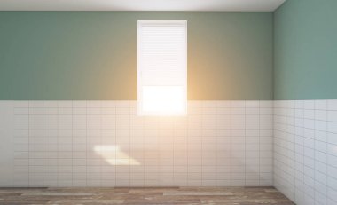 Modern banyo büyük pencere ile. 3D render... Işıklar penceresinde.