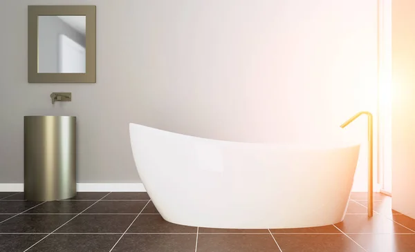 Scandinavian bathroom, classic  vintage interior design. 3D rendering. Sunset