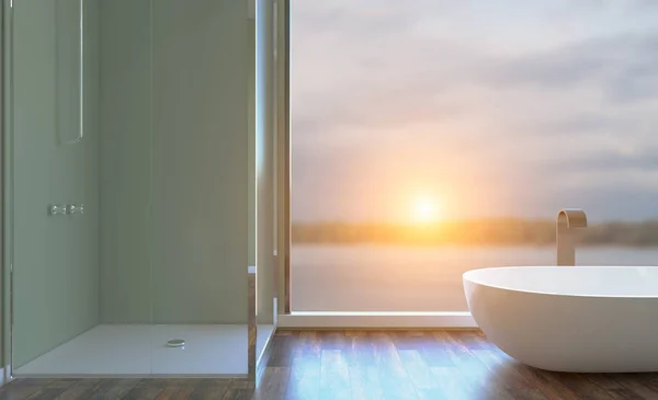 Cuarto Baño Limpio Fresco Con Luz Natural Renderizado — Foto de Stock