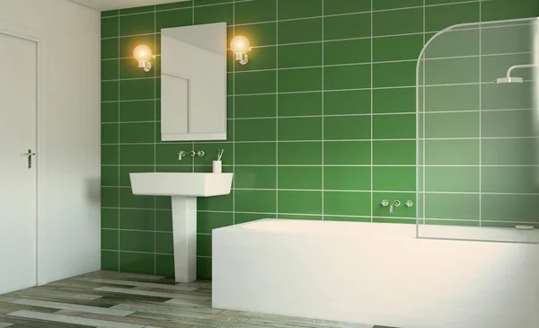 Baño Independiente Con Toallas Baño Moderno Gris Renderizado — Foto de Stock