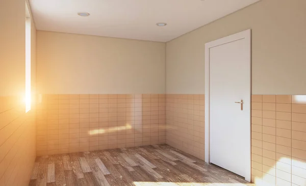 Cuarto Baño Moderno Con Ventana Grande Representación Luces Ventana — Foto de Stock