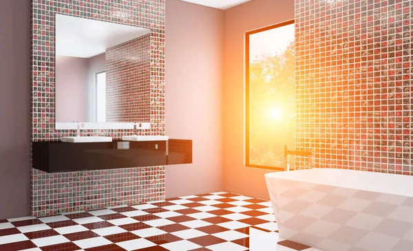 Modern Banyo Tasarım Render Günbatımı — Stok fotoğraf