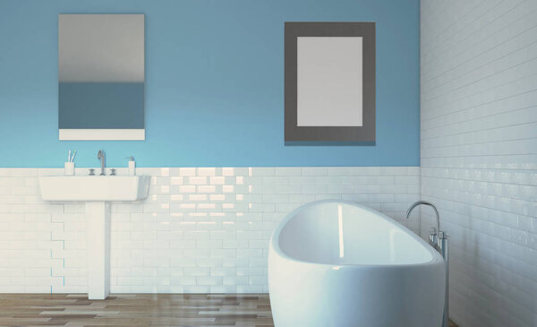 Clean and fresh bathroom with natural light. 3D rendering.