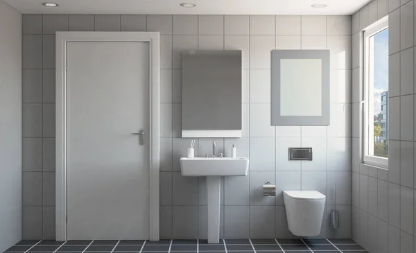 Cuarto Baño Moderno Con Ventana Grande Representación Imagen Vacía — Foto de Stock