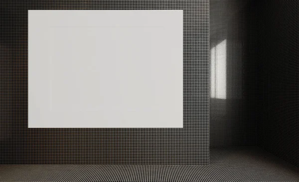 马赛克墙 现代化的浴室设有大窗户 空白的画 — 图库照片