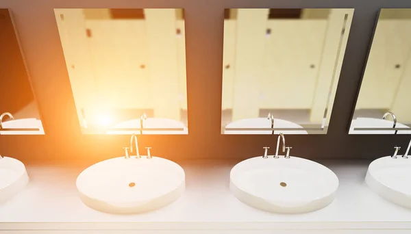 Умывальник Общественном Туалете Рендеринг Закат — стоковое фото