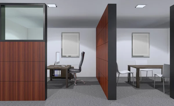 现代办公室内阁 会客室3D 空图片 — 图库照片