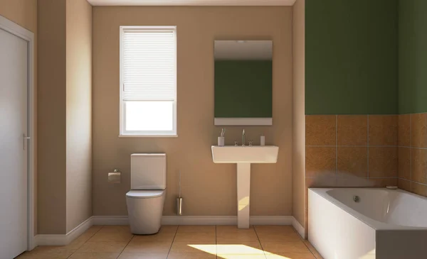 Cuarto Baño Moderno Con Ventana Grande Renderizado — Foto de Stock