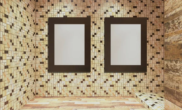 Modern Empty Bathroom Rendering Blank Paintings — Stock Photo, Image