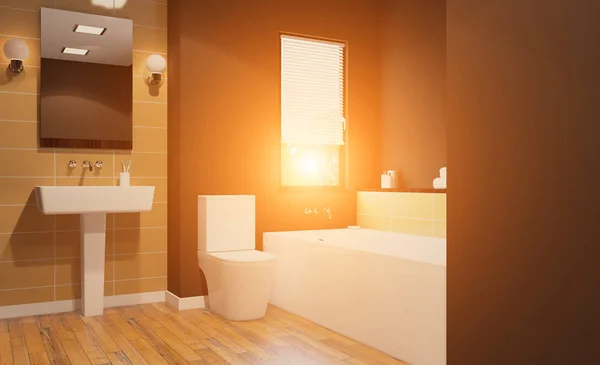 Moderne Badkamer Met Ligbad Wastafel Rendering Zonsondergang — Stockfoto