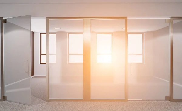 Empty modern office Cabinet. Meeting room. 3D rendering Sunset